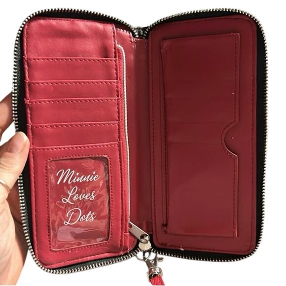 Disney Parks Exclusive Minnie Mouse Loves Dots Polka Dot Hearts Bows Wristlet - Picture 3 of 7